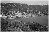 Charlotte Amalie seen from Hassel Island. Saint Thomas, US Virgin Islands ( black and white)