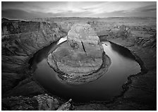 Horsehoe bend of the Colorado River, dawn. Arizona, USA ( black and white)