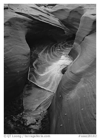 Frozen water and red sandstone, Water Holes Canyon. Arizona, USA