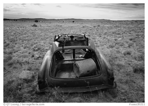 Car wreck. Arizona, USA (black and white)