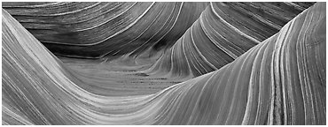 The Wave. Vermilion Cliffs National Monument, Arizona, USA (Panoramic black and white)