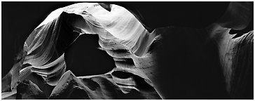 Slot canyon upper walls, Antelope Canyon. Arizona, USA (Panoramic black and white)