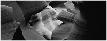 Slot canyon sculptured walls, Antelope Canyon. Arizona, USA (Panoramic black and white)