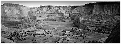 Canyon scenery at dusk. Canyon de Chelly  National Monument, Arizona, USA (Panoramic black and white)