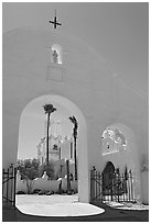 Arches and North Court, San Xavier del Bac Mission. Tucson, Arizona, USA (black and white)