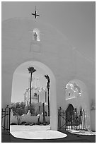 Arches and North Court, San Xavier del Bac Mission. Tucson, Arizona, USA ( black and white)