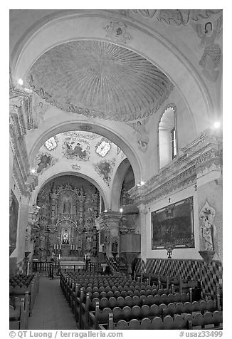 Chapel, San Xavier del Bac Mission. Tucson, Arizona, USA (black and white)
