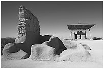 Hohokam ruins and the Great House, Casa Grande Ruins National Monument. Arizona, USA (black and white)