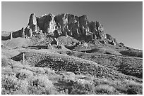 Superstition Mountains in spring, Lost Dutchman State Park, late afternoon. Arizona, USA (black and white)