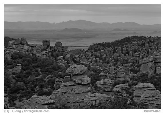 Spires at dusk from from Massai Point. Chiricahua National Monument, Arizona, USA