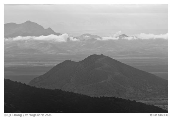 Distant volcanic hill. Chiricahua National Monument, Arizona, USA (black and white)