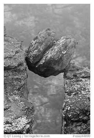 Spherical boulder stuck between pillars. Chiricahua National Monument, Arizona, USA