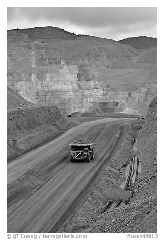 Truck with ore in copper mine, Morenci. Arizona, USA (black and white)