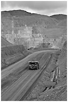 Truck with ore in copper mine, Morenci. Arizona, USA (black and white)