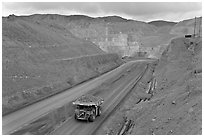Truck with copper ore in open pit Morenci mine. Arizona, USA ( black and white)