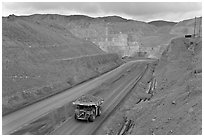 Truck with copper ore in open pit Morenci mine. Arizona, USA (black and white)