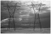 Power lines and storm clouds. Arizona, USA (black and white)