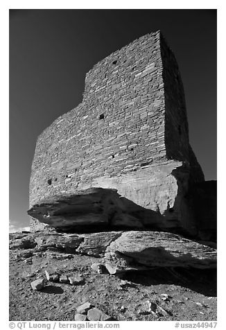 Masonary wall, Wukoki pueblo, Wupatki National Monument. Arizona, USA (black and white)