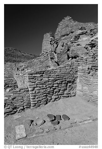 Wall detail, Wupatki Pueblo, Wupatki National Monument. Arizona, USA (black and white)