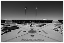 Quadripoint where the states of Arizona, Colorado, New Mexico, and Utah meet.. Four Corners Monument, Arizona, USA ( black and white)