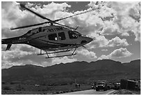 Helicopter at road accident site. Four Corners Monument, Arizona, USA (black and white)