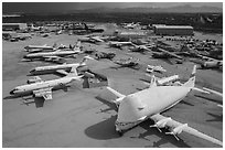 Aerial view of aircraft in Pima Air and space museum. Tucson, Arizona, USA ( black and white)