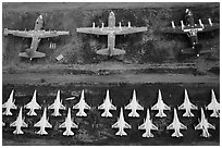 Aerial view of military aircraft. Tucson, Arizona, USA ( black and white)