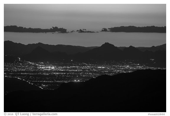 Tucson at sunset from Rincon Mountains. Tucson, Arizona, USA (black and white)