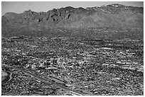 Aerial view of downtown Tucson and mountains. Tucson, Arizona, USA ( black and white)