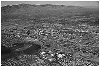 Aerial view of downtown Tucson and Rincon Mountains. Tucson, Arizona, USA ( black and white)