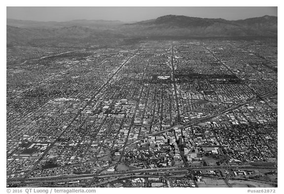 Aerial view of downtown Tucson and street grid. Tucson, Arizona, USA (black and white)