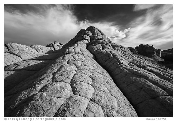 Bleached-white sandstone with crossbedding, White Pocket. Vermilion Cliffs National Monument, Arizona, USA (black and white)