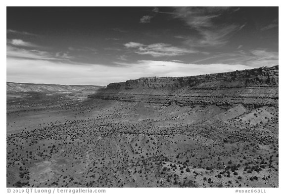 Aerial distant view of Vermillion Cliffs. Vermilion Cliffs National Monument, Arizona, USA (black and white)
