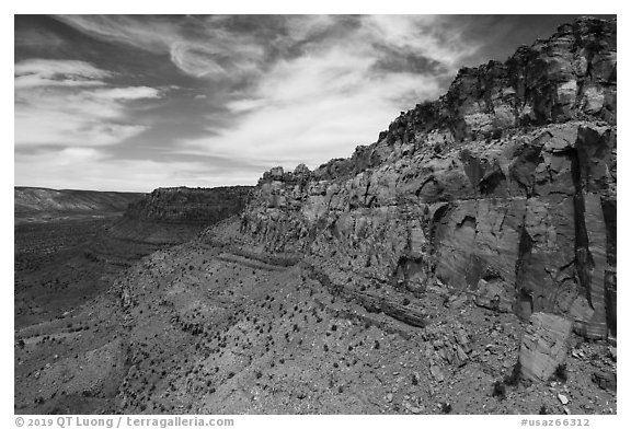 Aerial close view of Vermillion Cliffs. Vermilion Cliffs National Monument, Arizona, USA (black and white)