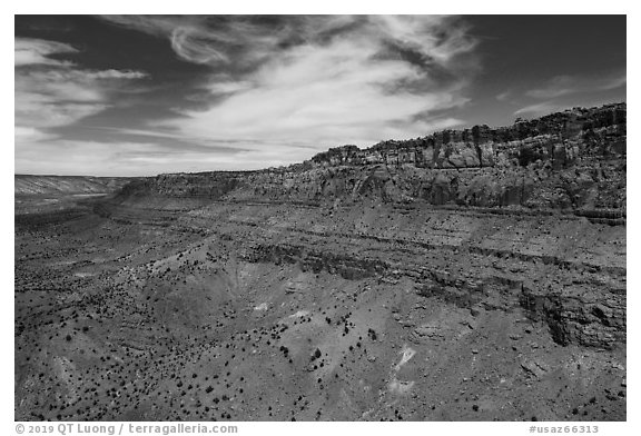 Aerial view of Vermillion Cliffs. Vermilion Cliffs National Monument, Arizona, USA (black and white)