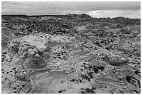 Aerial view of Coyotte Buttes South. Vermilion Cliffs National Monument, Arizona, USA ( black and white)