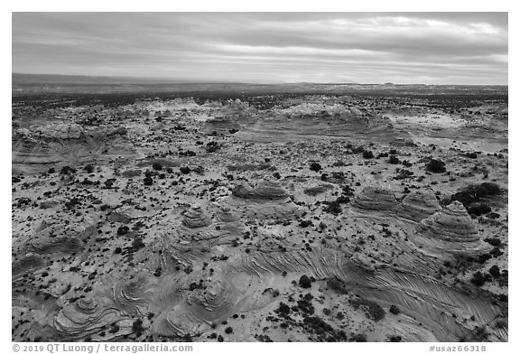 Aerial view of Teepees, Coyotte Buttes South. Vermilion Cliffs National Monument, Arizona, USA (black and white)