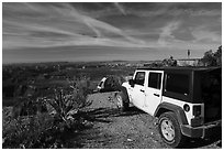 Campsite at the edge of Grand Canyon rim. Grand Canyon-Parashant National Monument, Arizona, USA ( black and white)