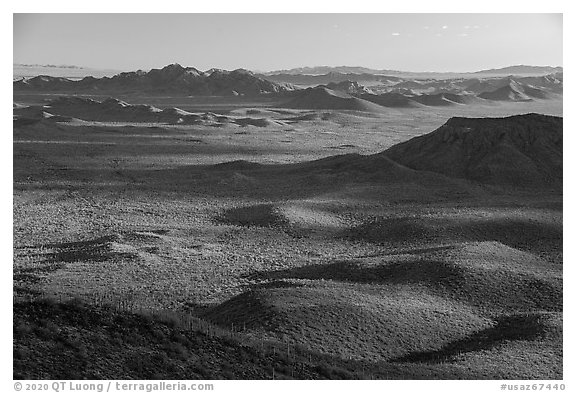Vekol Mountains seen from Table Top Mountain. Sonoran Desert National Monument, Arizona, USA (black and white)