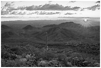 Sun setting over Table Mountain Wilderness. Sonoran Desert National Monument, Arizona, USA ( black and white)