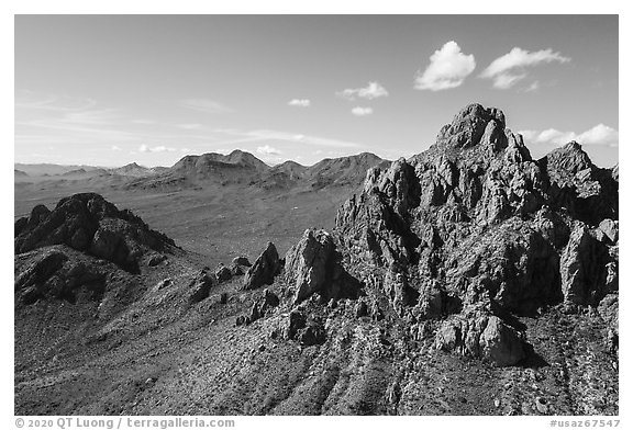 Aerial view of Wolcott Peak, and Ragged Top with distant Silver Bell Mountains. Ironwood Forest National Monument, Arizona, USA (black and white)