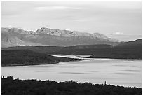 Theodore Roosevelt Lake and Mt Ord at dawn. Tonto Naftional Monument, Arizona, USA ( black and white)