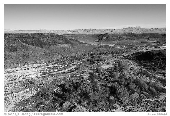 Aerial view of Pakoon Springs. Grand Canyon-Parashant National Monument, Arizona, USA (black and white)