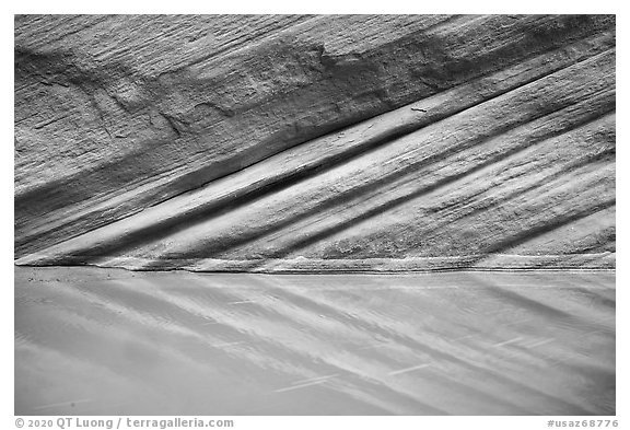 Striations reflected in water, Paria Canyon. Vermilion Cliffs National Monument, Arizona, USA (black and white)