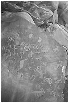 Rock with petroglyps. Vermilion Cliffs National Monument, Arizona, USA ( black and white)