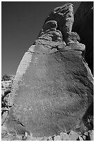 Boulder with Maze rock art. Vermilion Cliffs National Monument, Arizona, USA ( black and white)