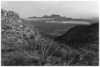Silver Bell Mountains and mine at dawn. Ironwood Forest National Monument, Arizona, USA ( black and white)