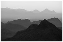 Tucson Valley from Waterman Mountains at sunrise. Ironwood Forest National Monument, Arizona, USA ( black and white)