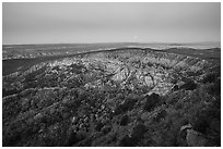 Hells Hole and setting moon at dawn. Grand Canyon-Parashant National Monument, Arizona, USA ( black and white)