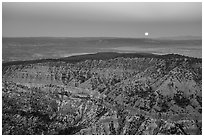 Full moon setting over Hells Hole. Grand Canyon-Parashant National Monument, Arizona, USA ( black and white)